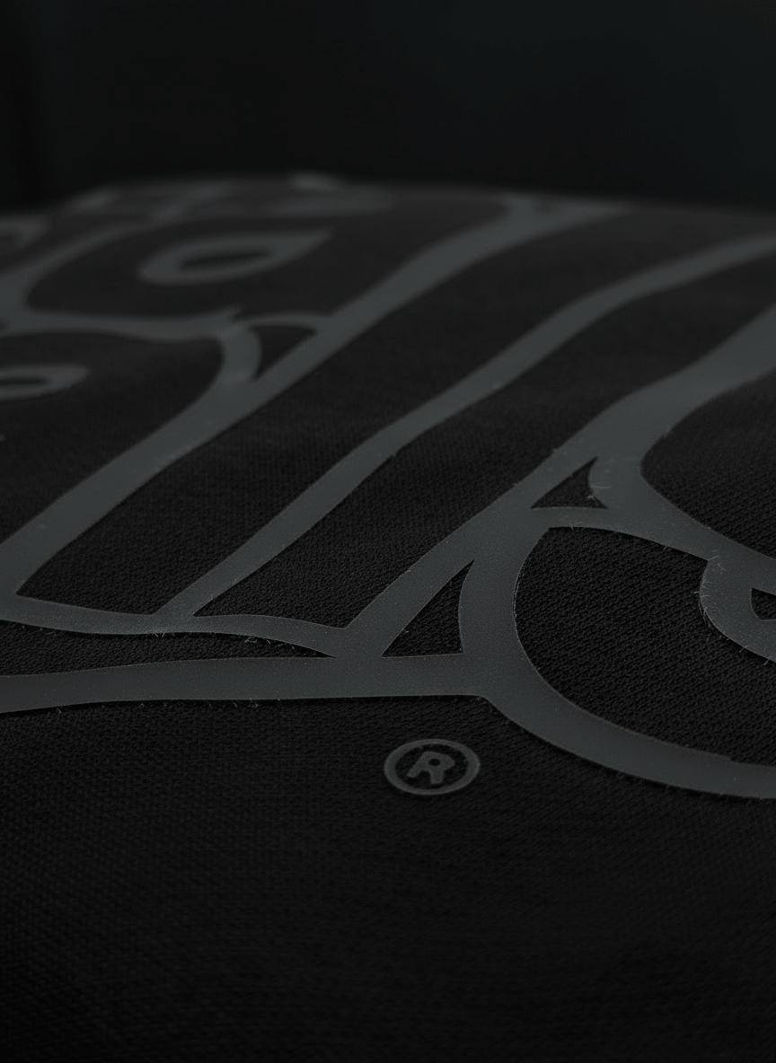 BLACK CAVIAR Runball Hoodie black-on-black rubberized logo front view BLACK CAVIAR Runball Hoodie black-on-black rubberized logo front view